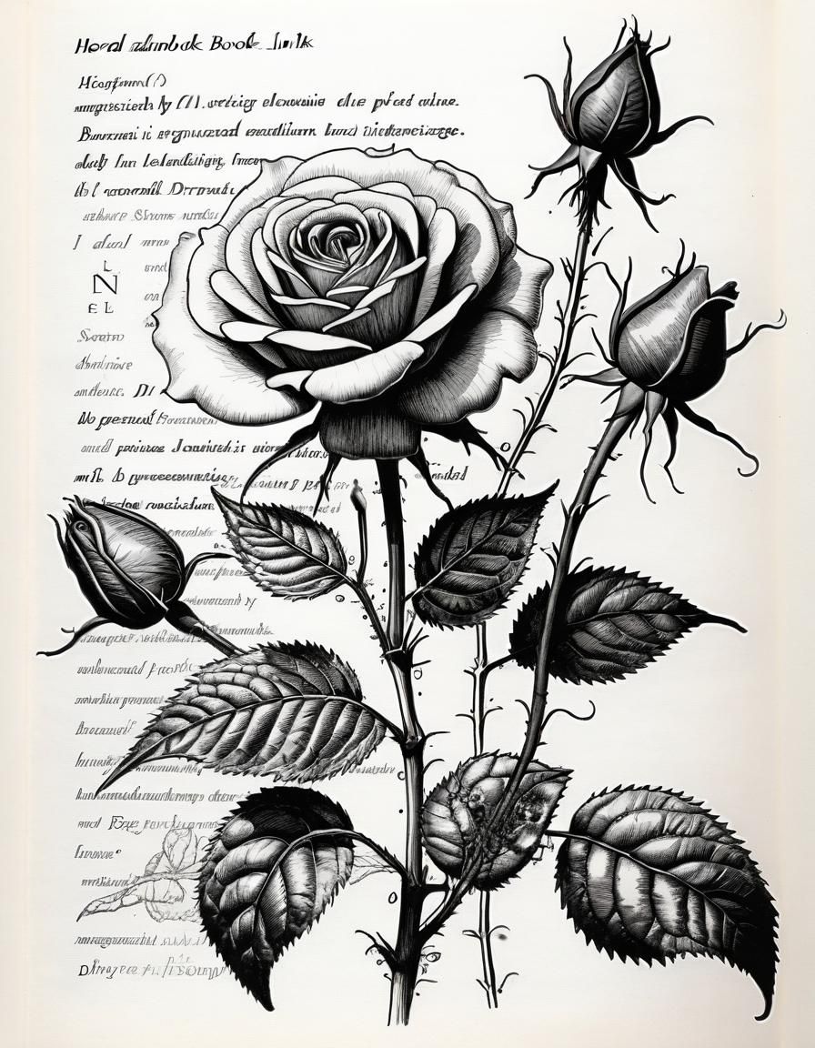 Vintage Botanical Ink Drawing of a Nigrum Rose
