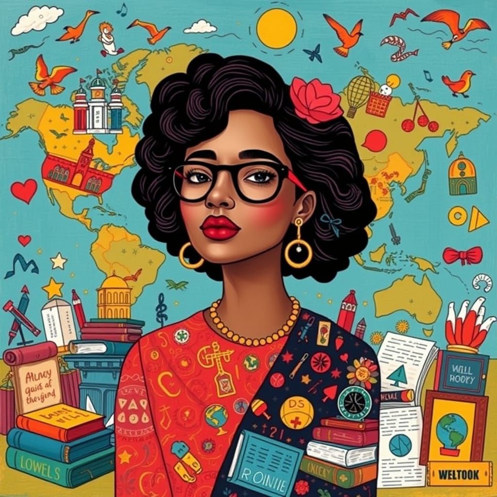 Cultural Icons Map in Whimsical Art Style