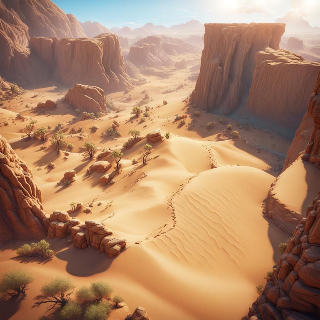Desert Canyon with Natural Bridge in Fantasy Style