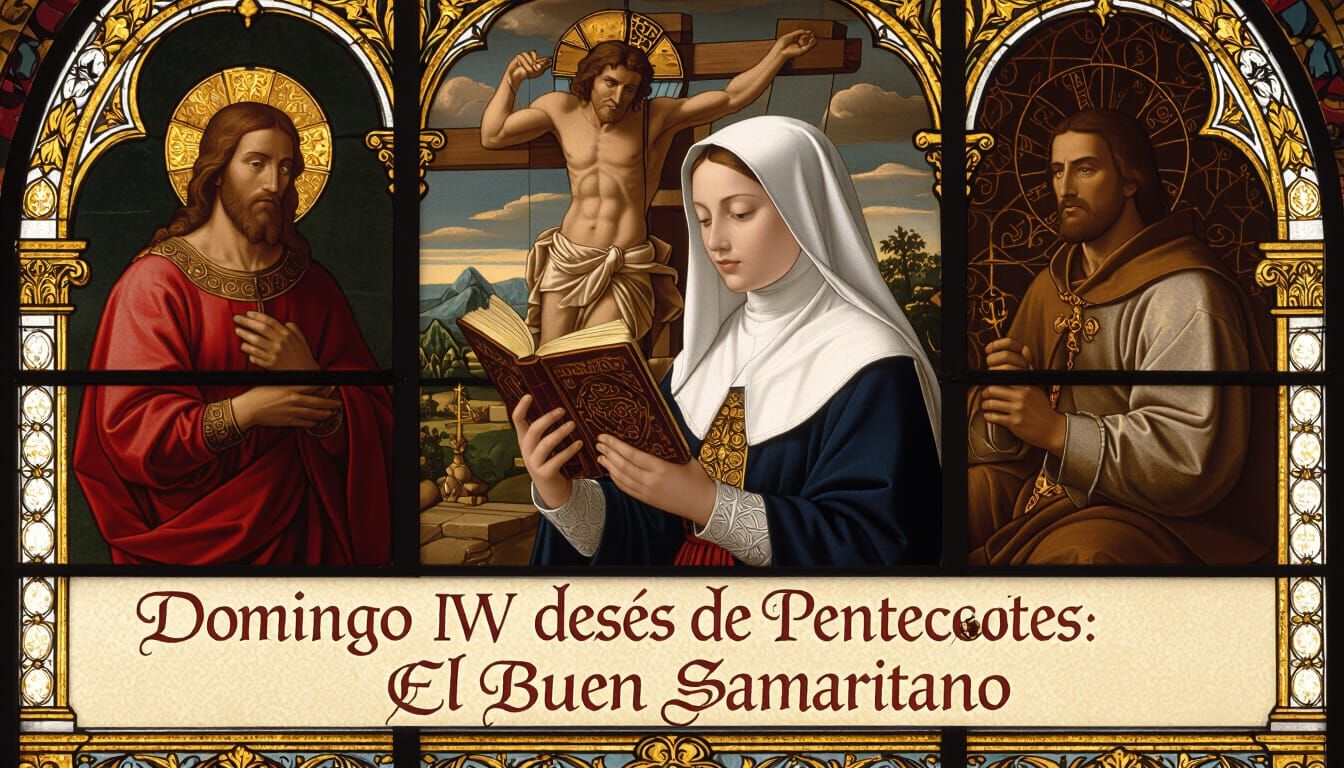 Catholic Woman with Good Samaritan Stained Glass