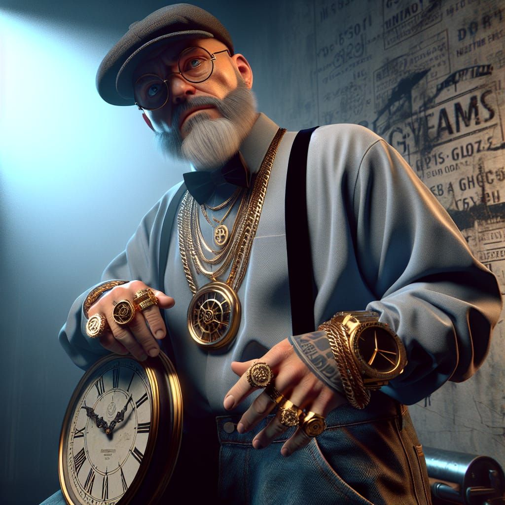 Hyperrealistic, bad , gangster Albert Einstein with a huge c...