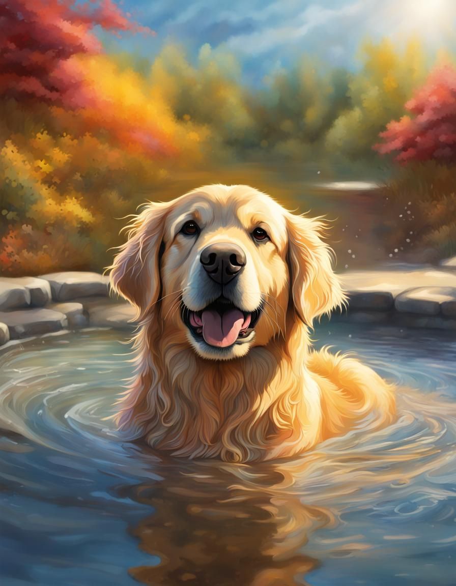 Regal Golden Retriever at a Hot Spring