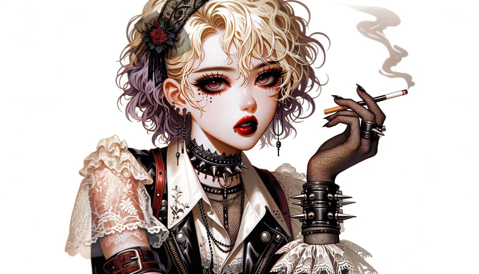 Anime Girl with Cigarette in Art Nouveau Style