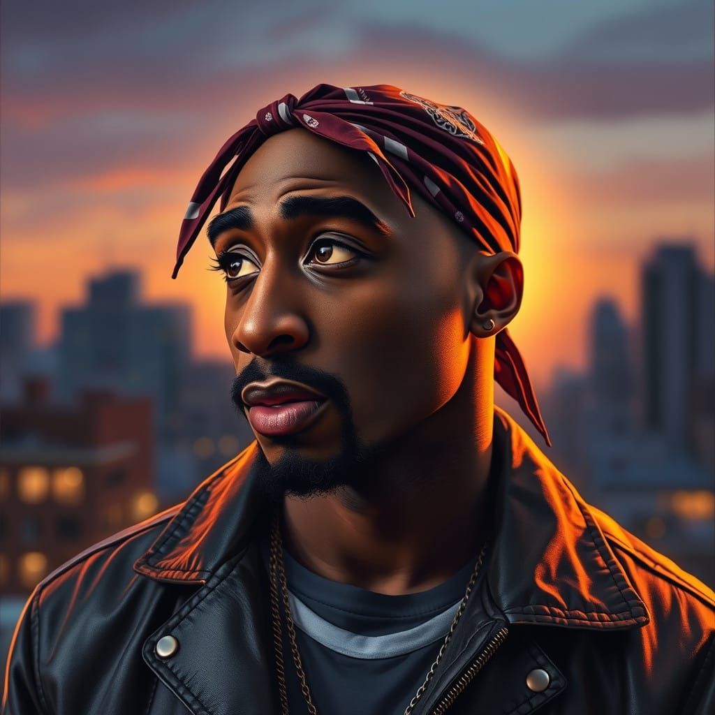 Tupac Shakur in a Photorealistic Urban Landscape