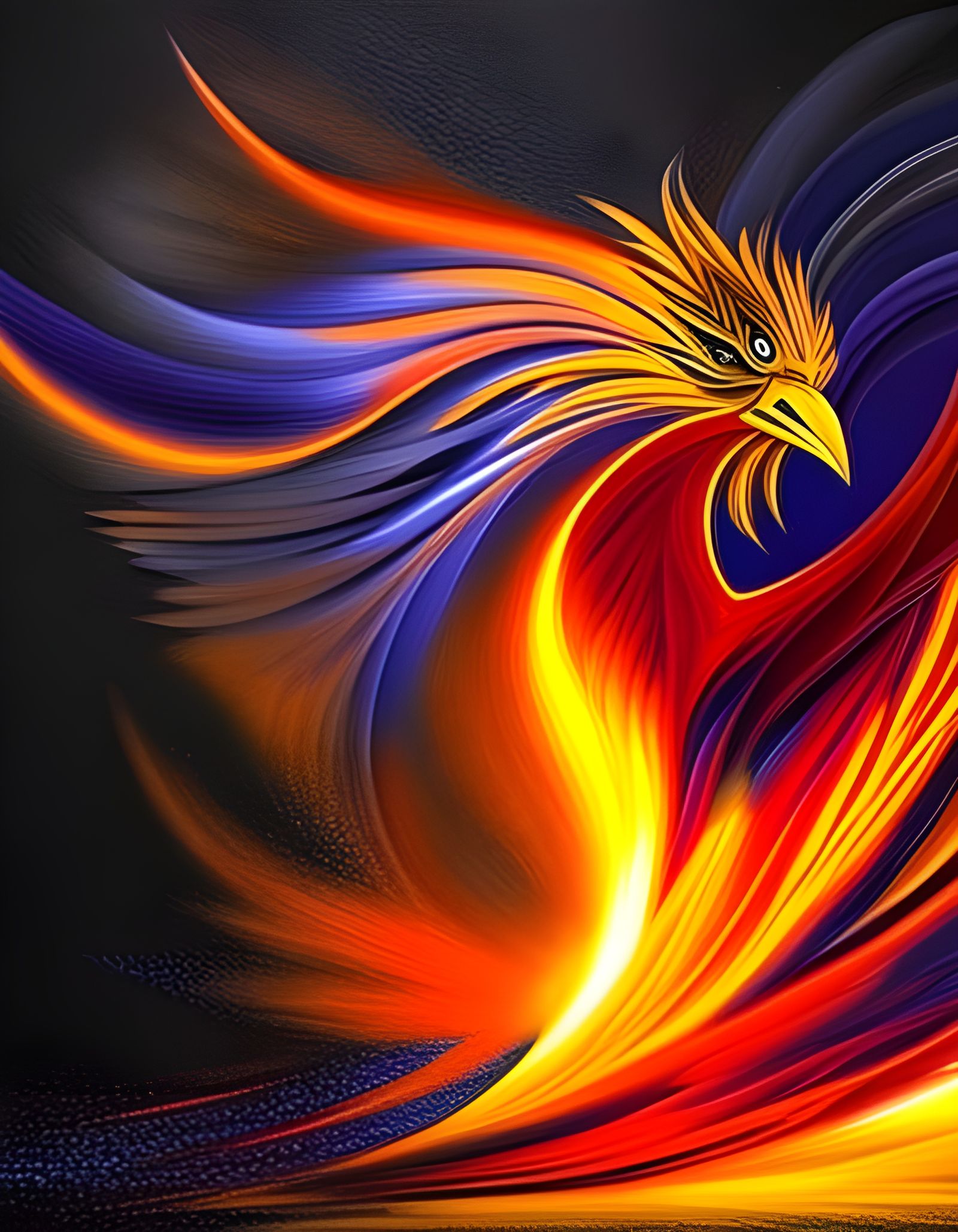 Fiery Phoenix Bird in Flight: Oil Painting Style