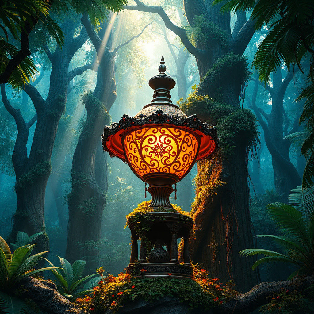 Jungle Lamp: Mystical Landscape in 8k