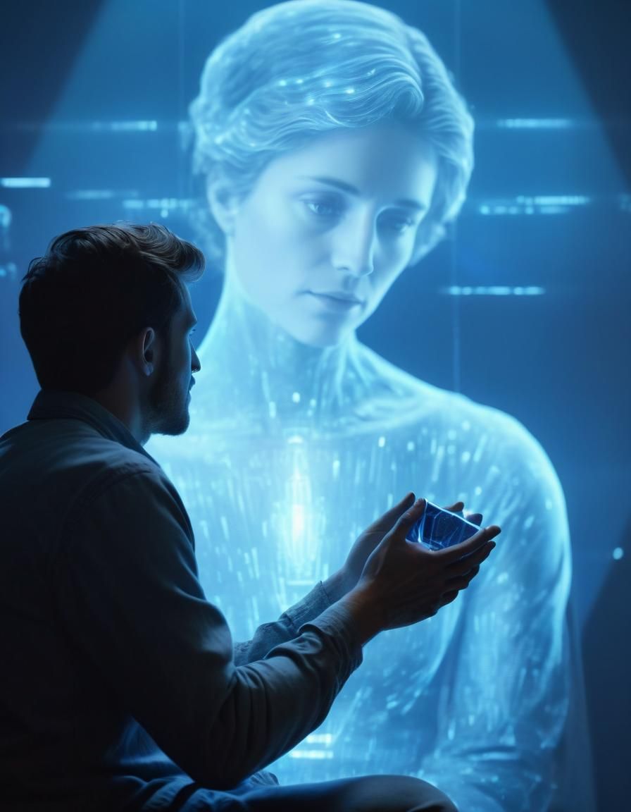 Emotional Man Connects with Mother's Hologram in Intimate Sc...