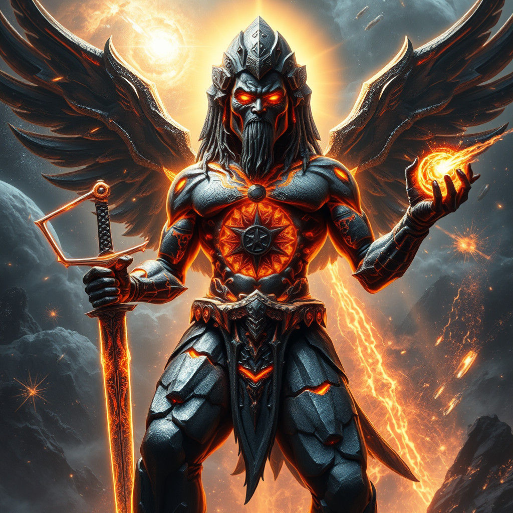 Celestial Stone Guardian Wielding Cosmic Power