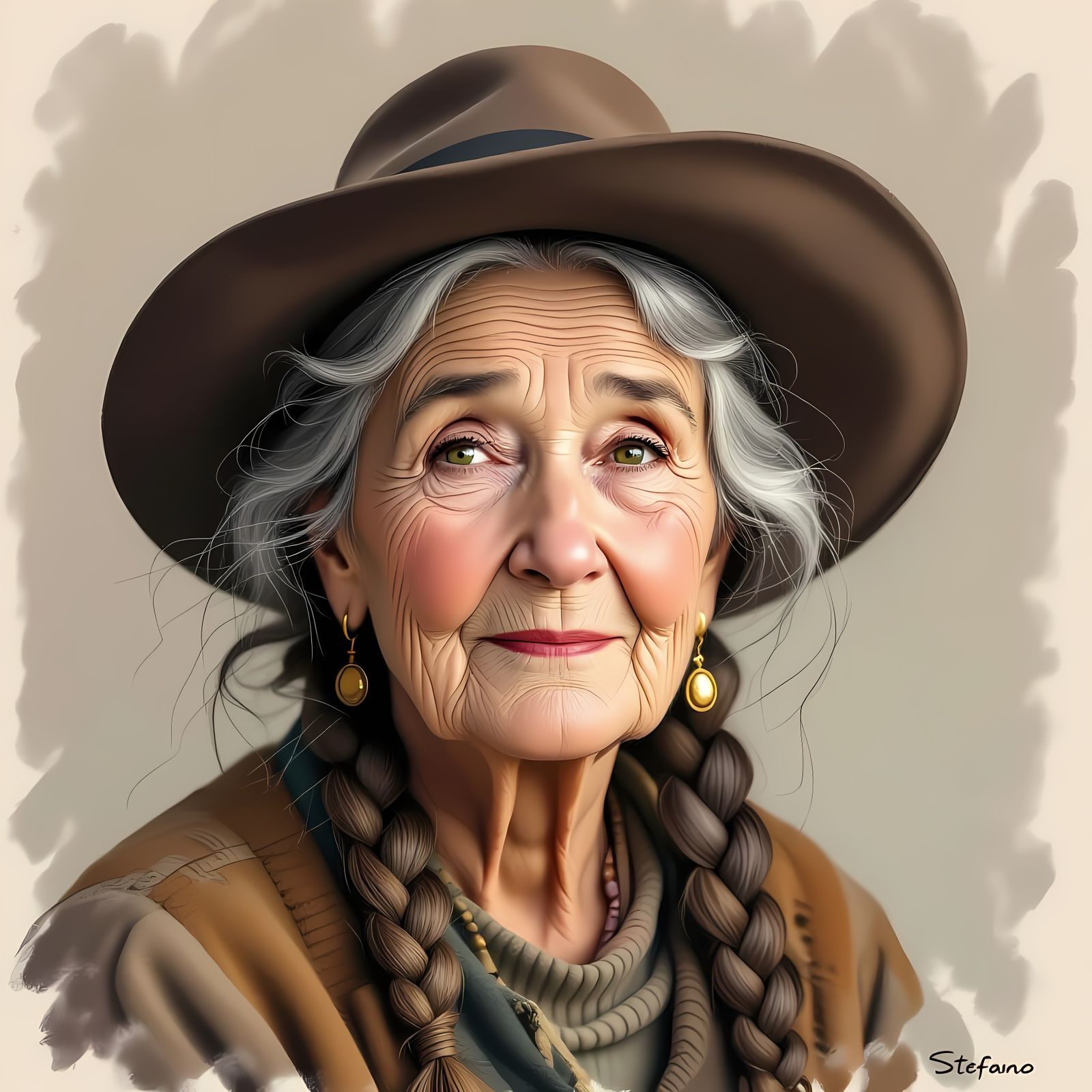 Old Woman Portrait in Rembrandt Style