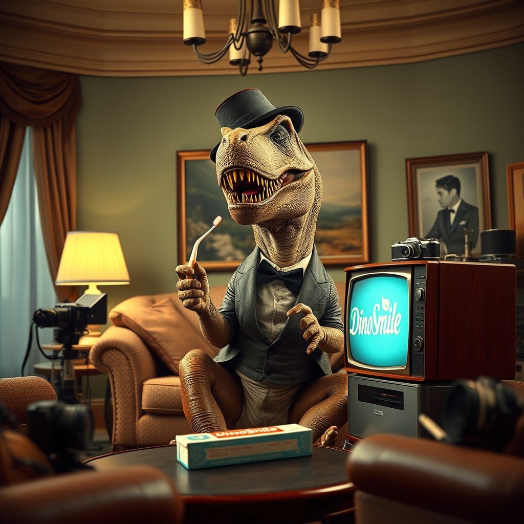 Retro Style T-Rex Promotes DinoSmile Toothpaste on Vintage T...