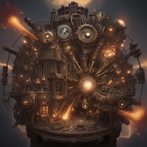 Exploding Steampunk Engine in a Steampunk World