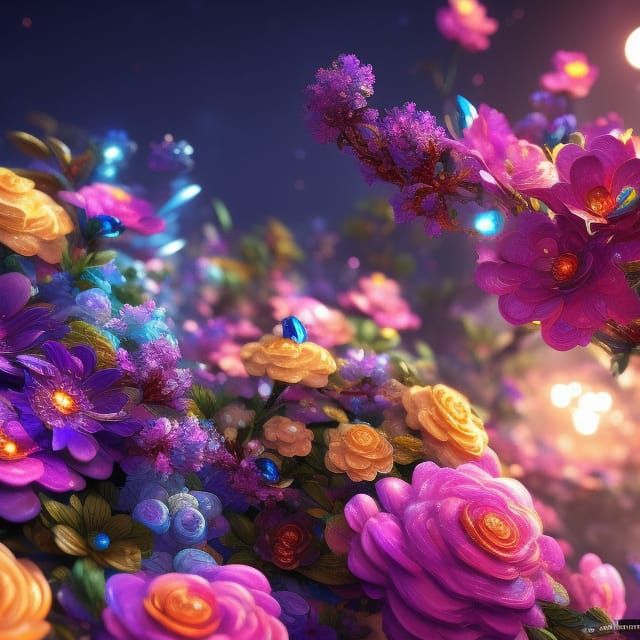 Crystals and Glitter Flowers in 3D