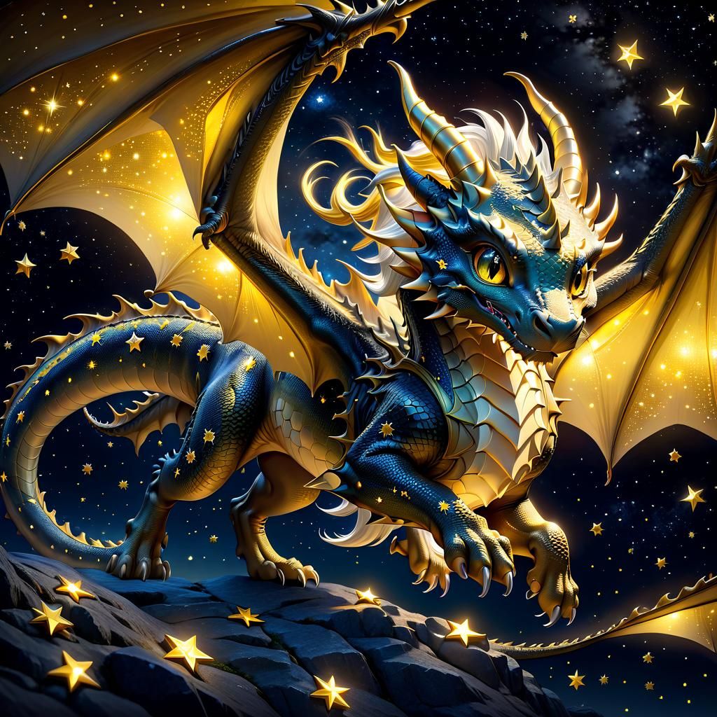 Adorable Dragon Flies Through Starry Night Sky