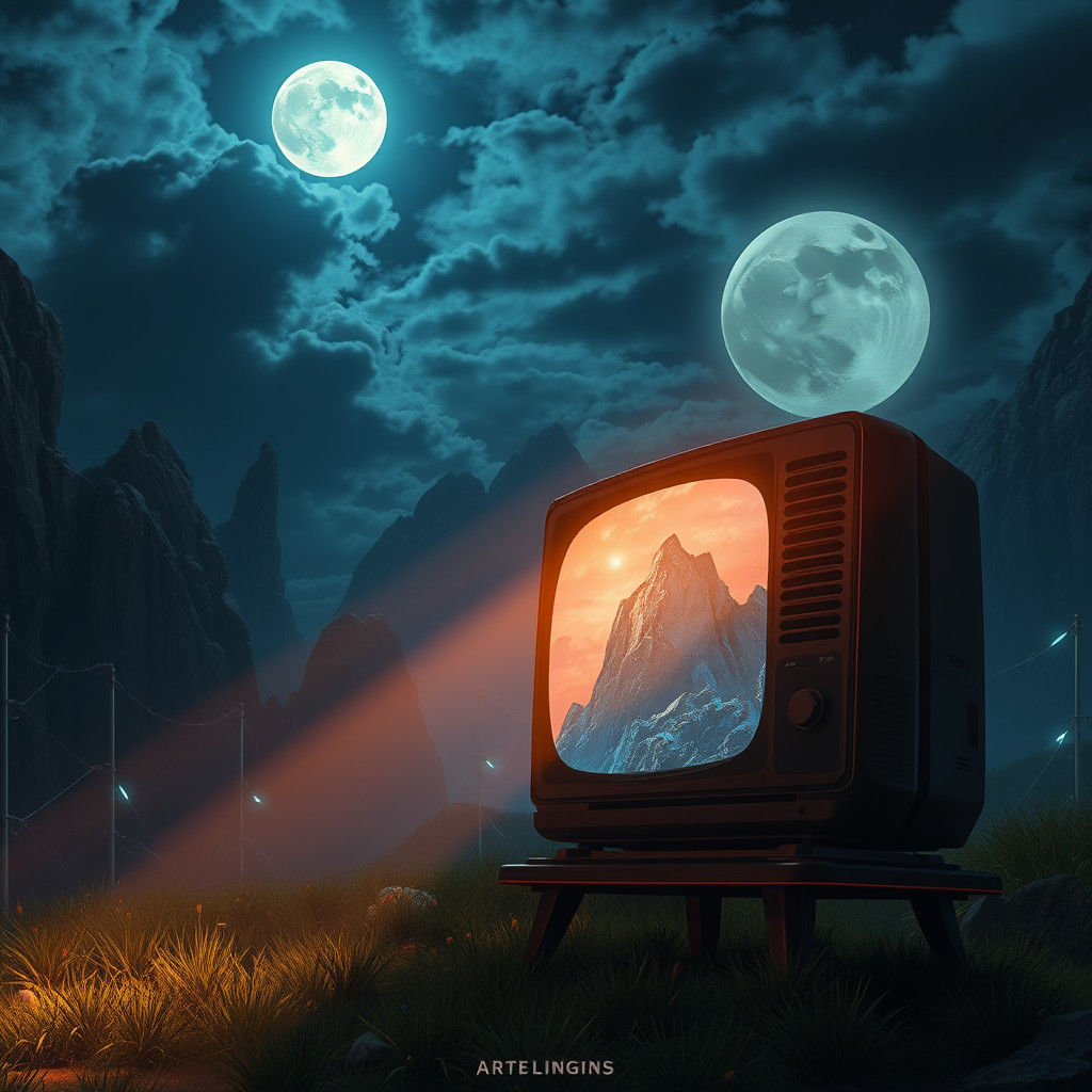 TV Screen in Moonlight: Detailed Digital Art