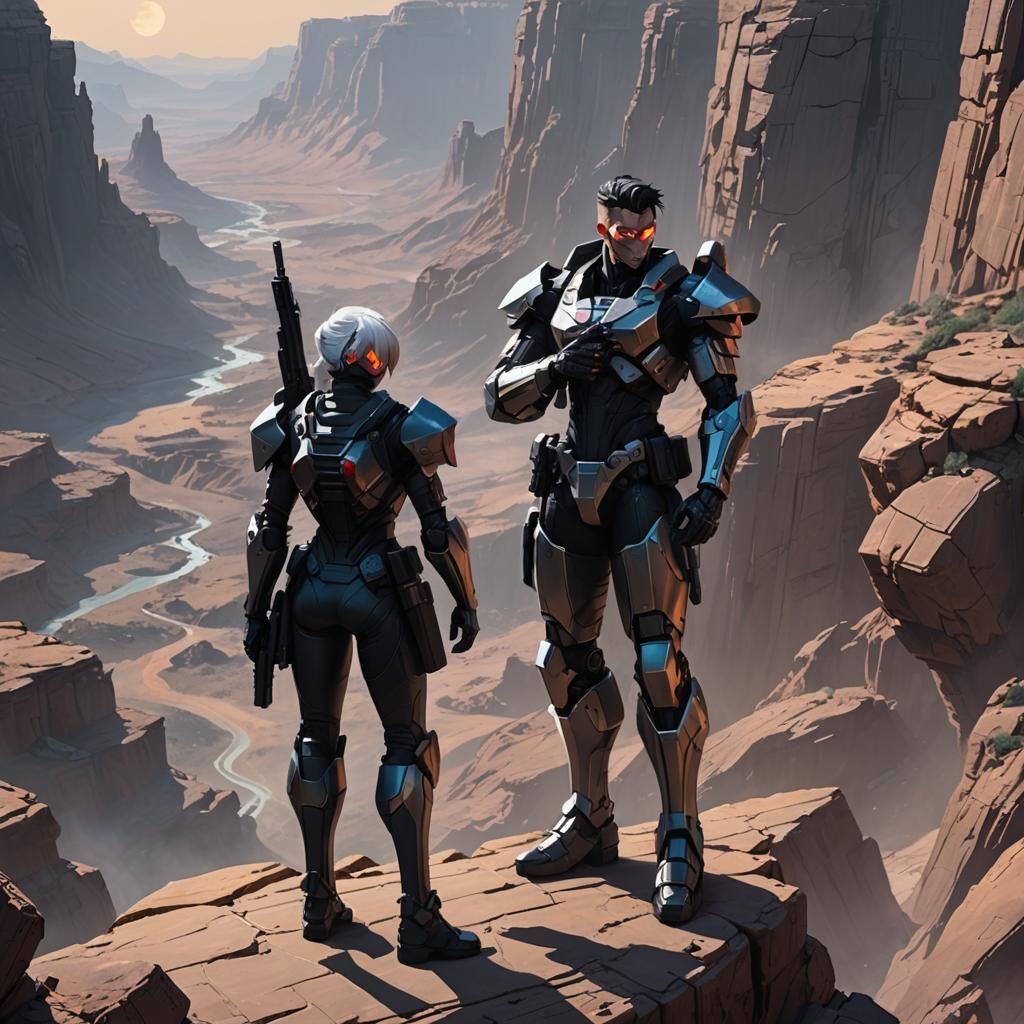 Cyberpunk Mercenary on Distant Planet in Sailor Moon Style