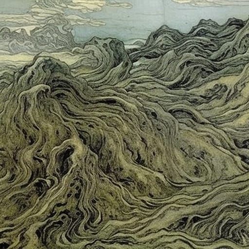 Hyperdetailed Tsunami in Arthur Rackham Style