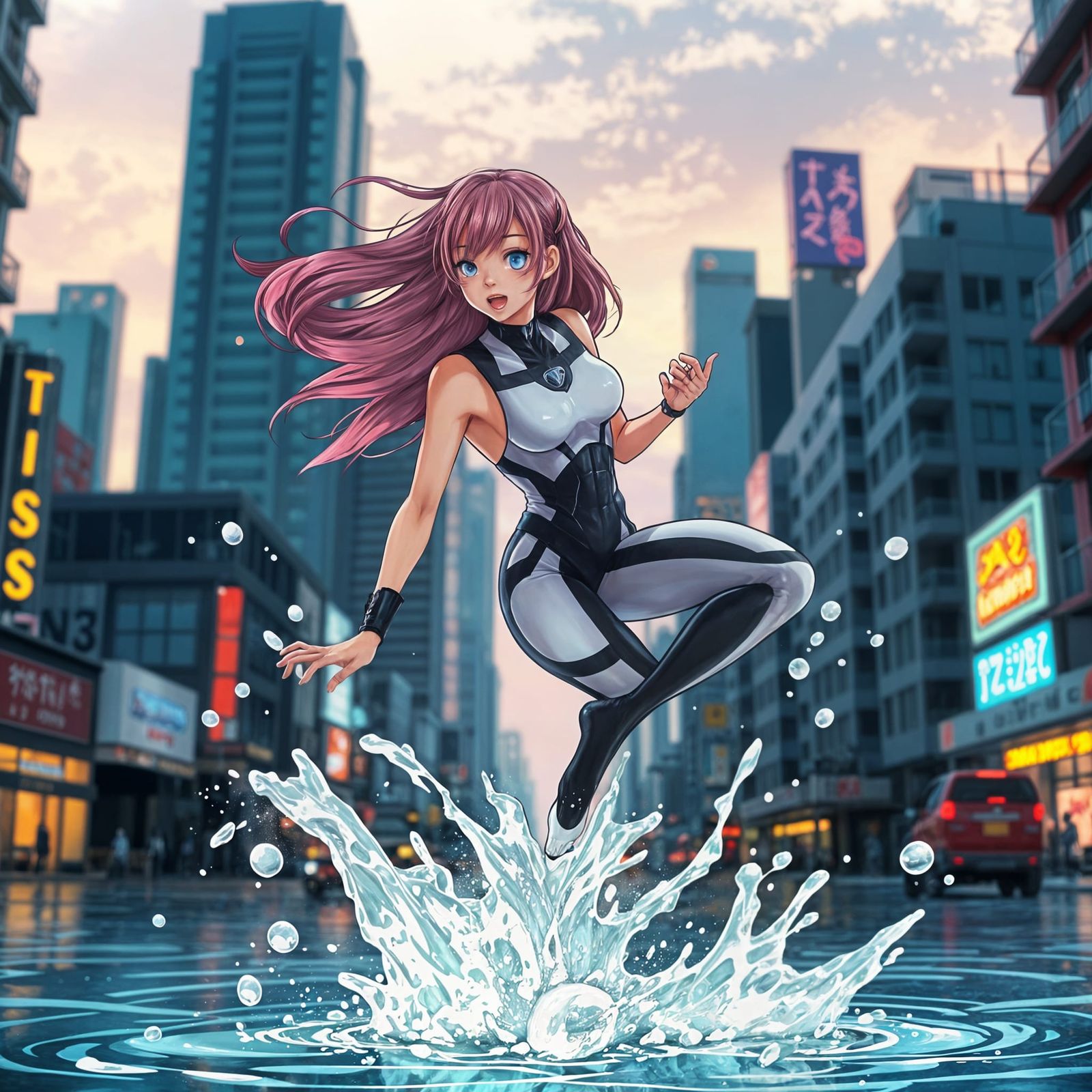 Futuristic Splashdown in Neon City