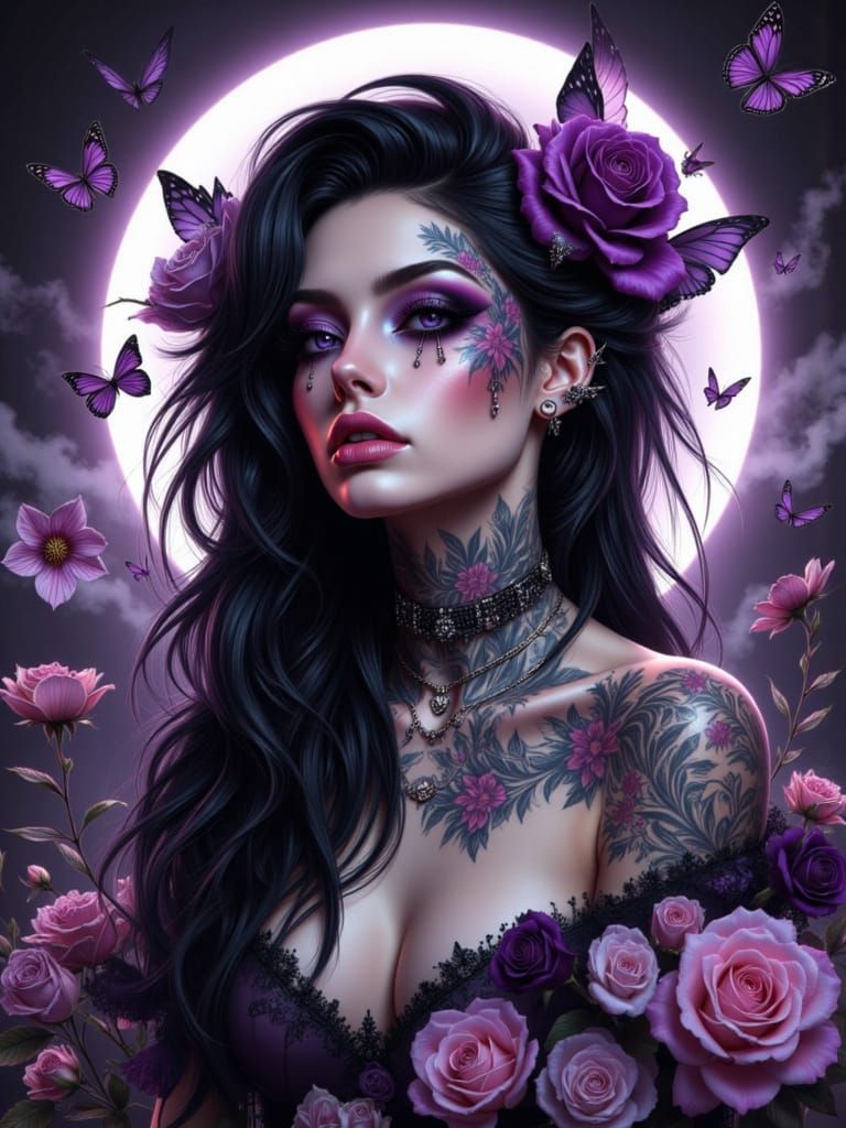 Ethereal Goth-Punk Portrait with Purple Highlights