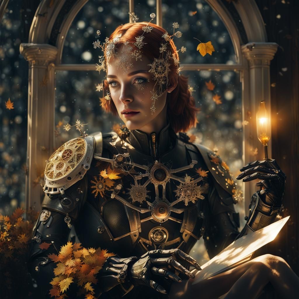 Nordic Cyborg Awakening at Dawn: Hyper-realistic Portrait