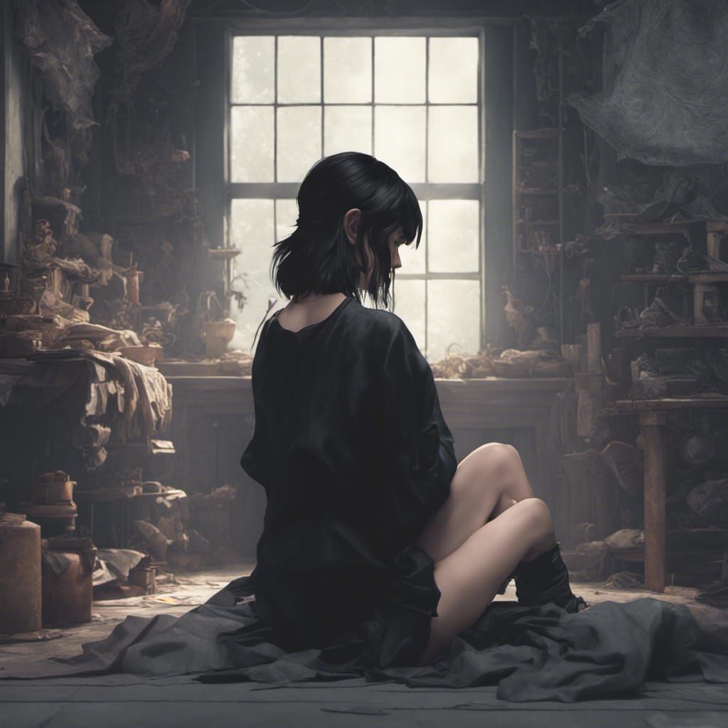 Melancholy Girl in Dark Room: Fantasy Concept Art
