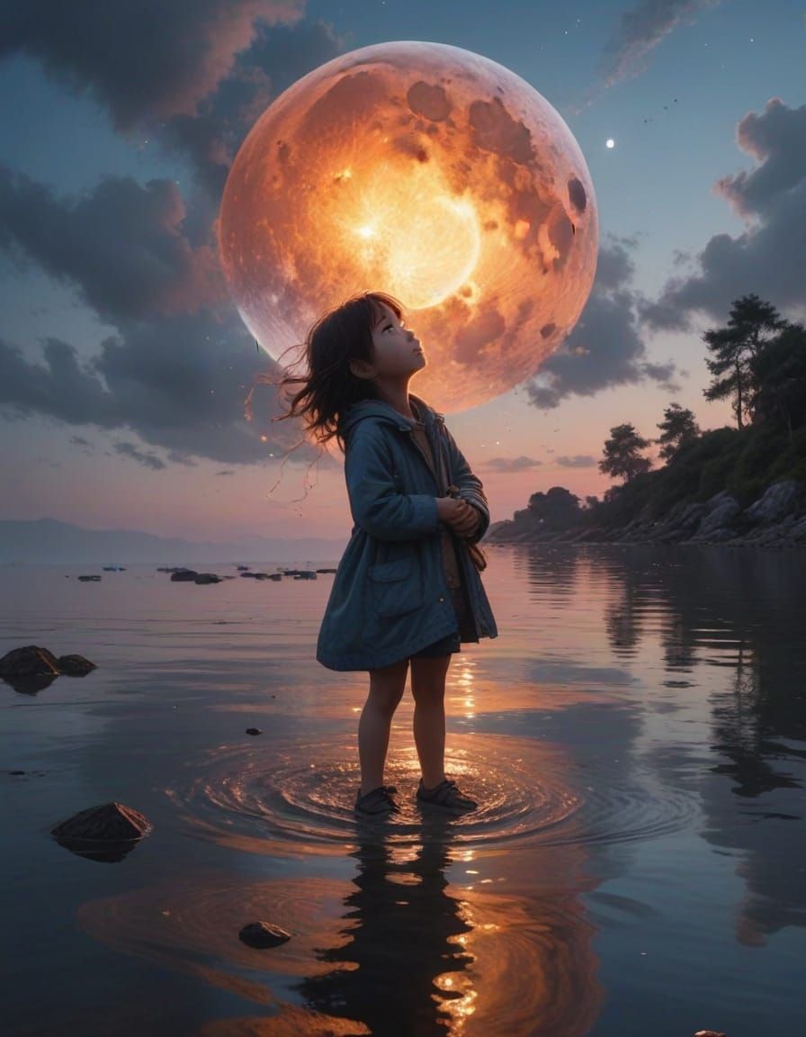 Cosmic Moonlit Scene in Abstract Style