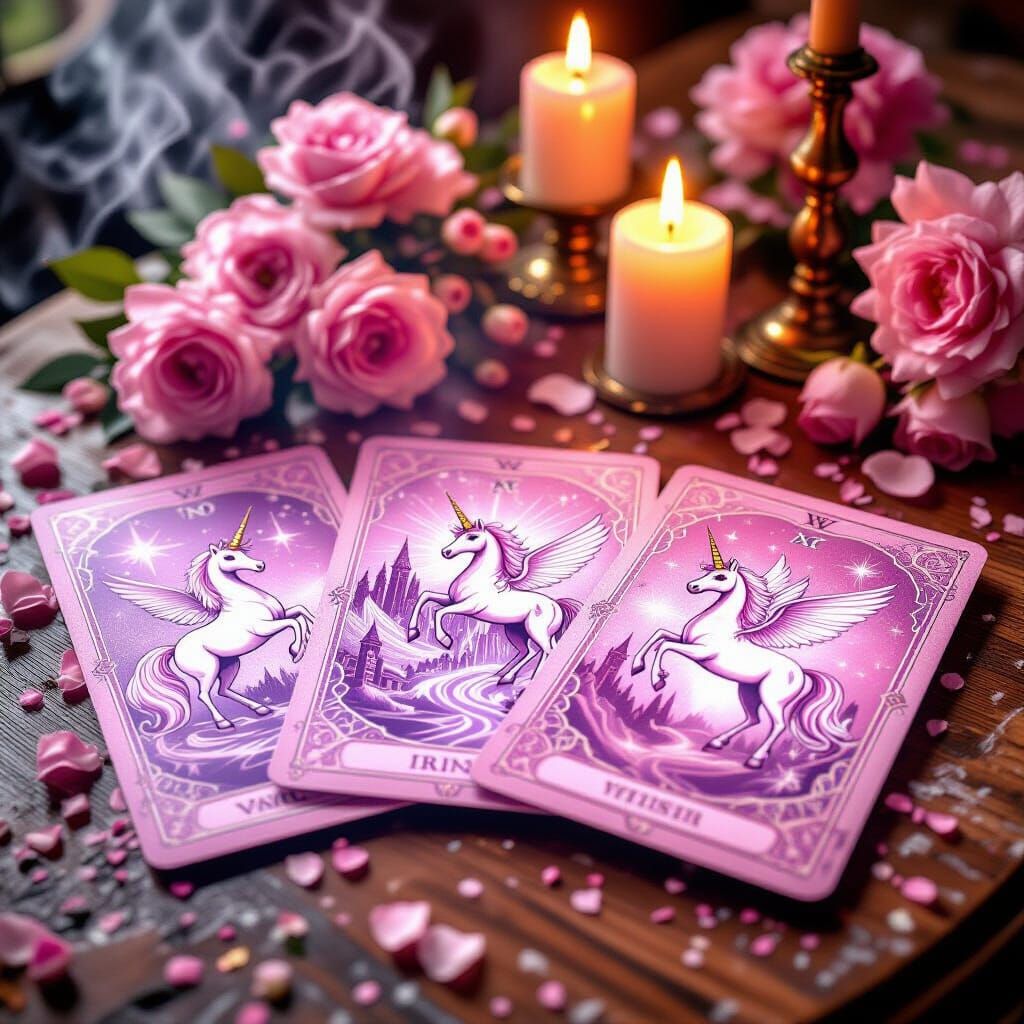 Sparkly Pink Unicorn Tarot Cards with Fantasy Designs