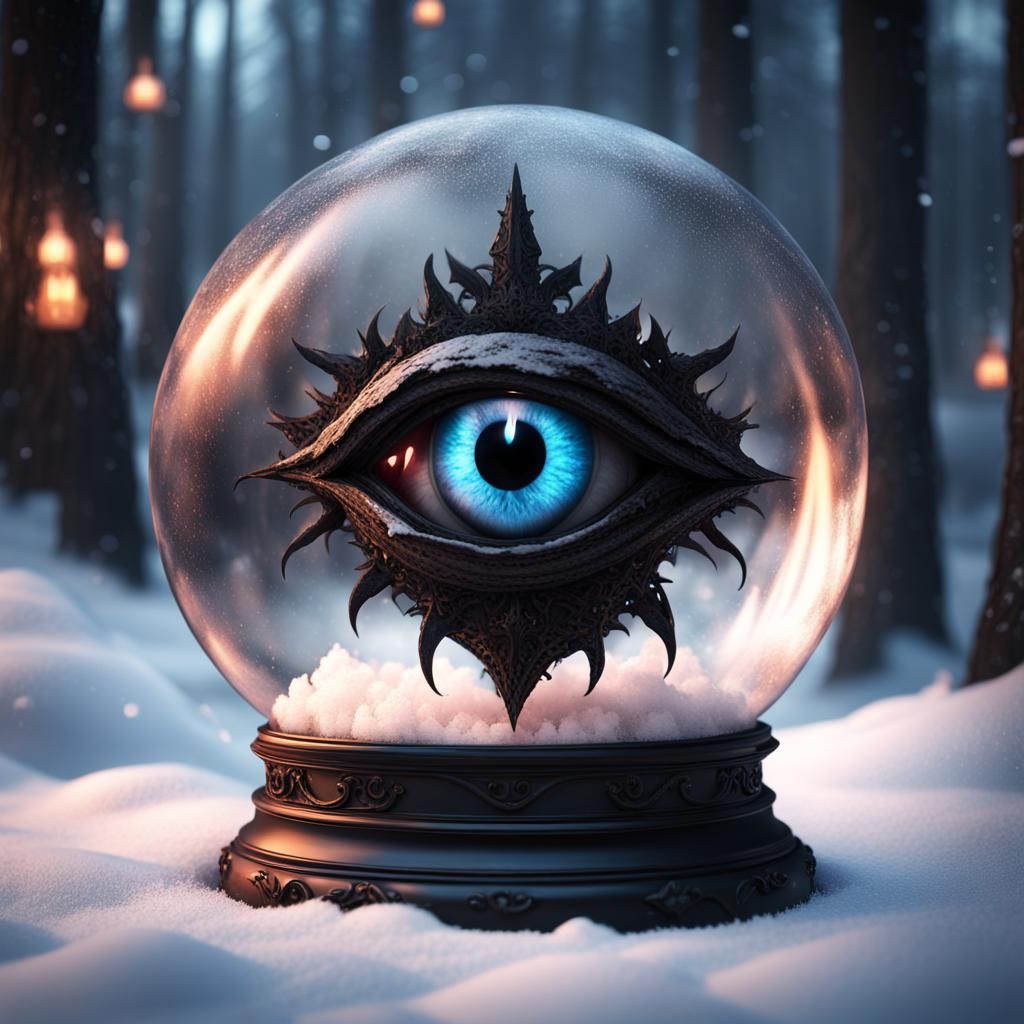 Demonic Eye Encased in Enchanted Snow Globe