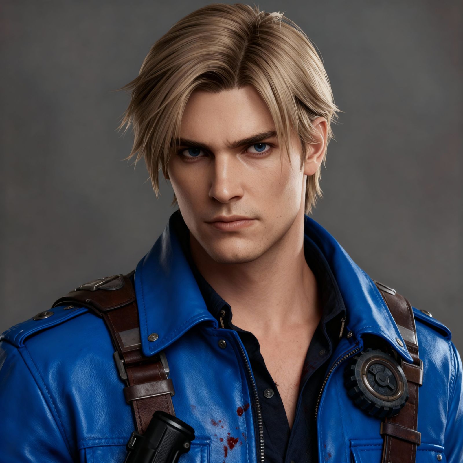 Leon S. Kennedy in Blue Jacket with Blood Splatter