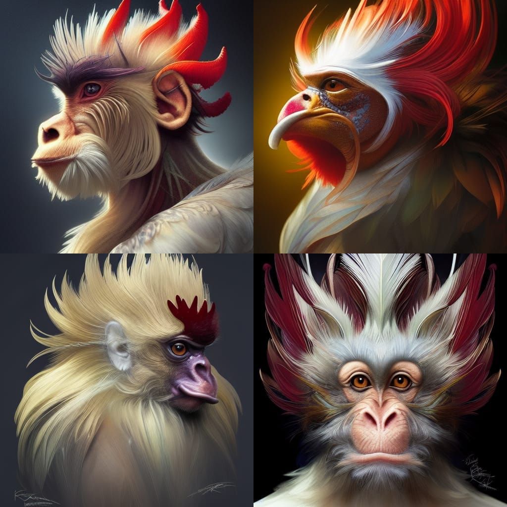 Rooster Monkey Hybrid Portrait in Artgerm Style