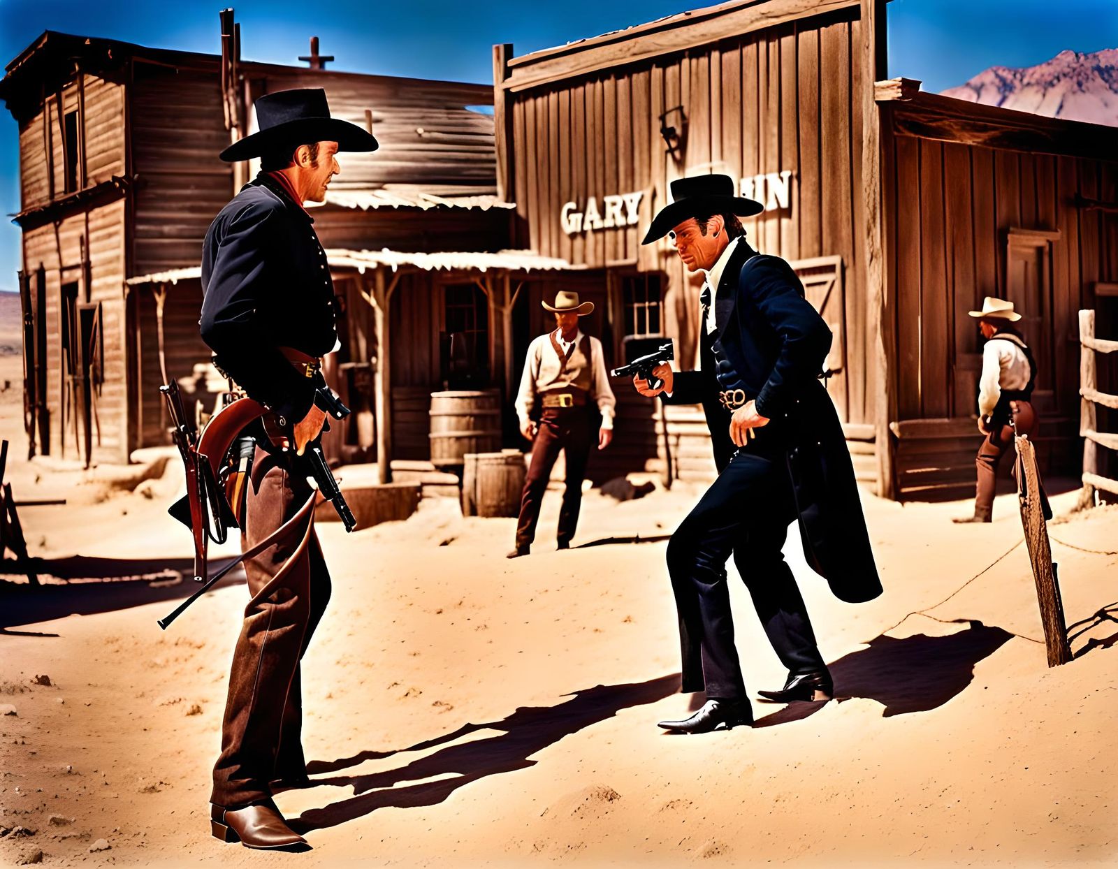 Sheriff and Bandit Standoff in Wild West