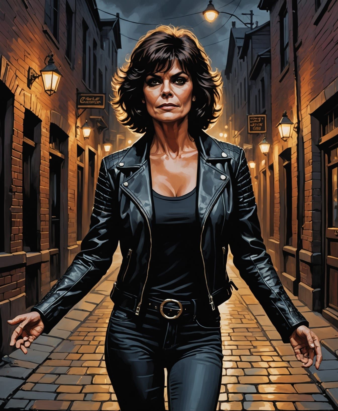 Woman in Leather Jacket: Dark Romanticism Painting
