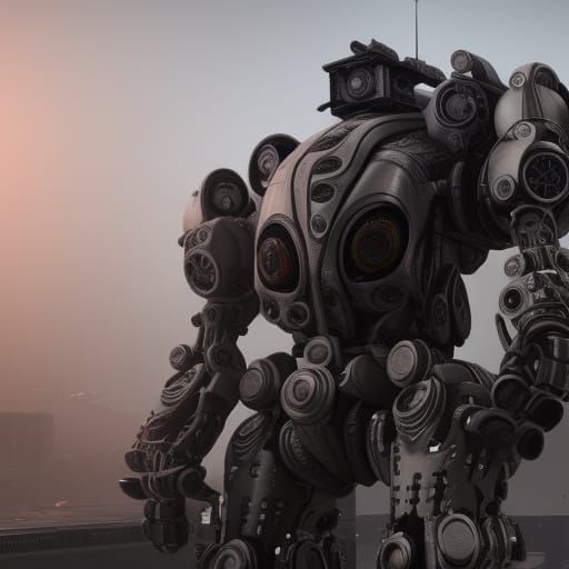 Intricate Sci-Fi Mech in Polished Metal