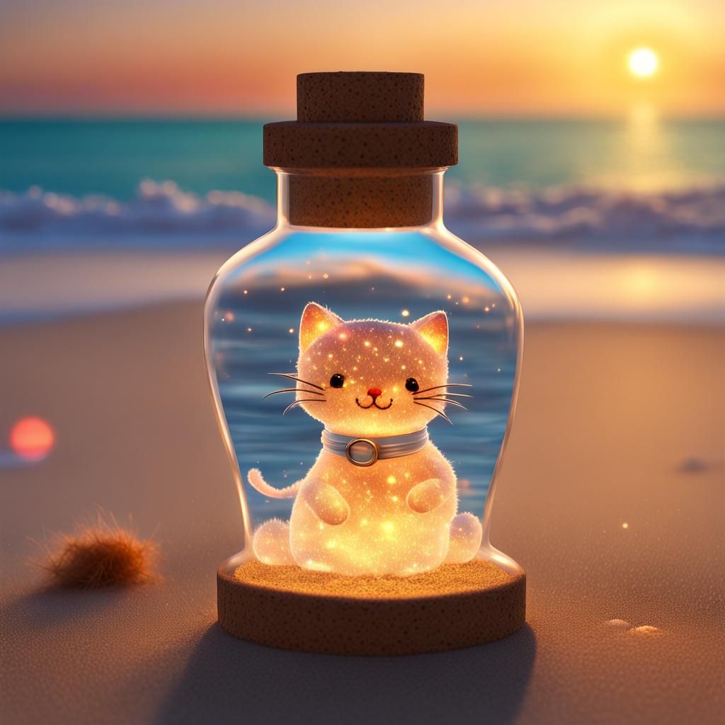 Sparkling Kitty with Message on Sunset Beach