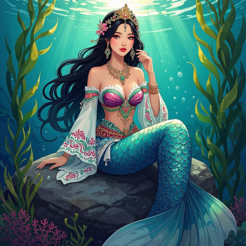 Hmong Goddess Mermaid in Dreamy Digital Art