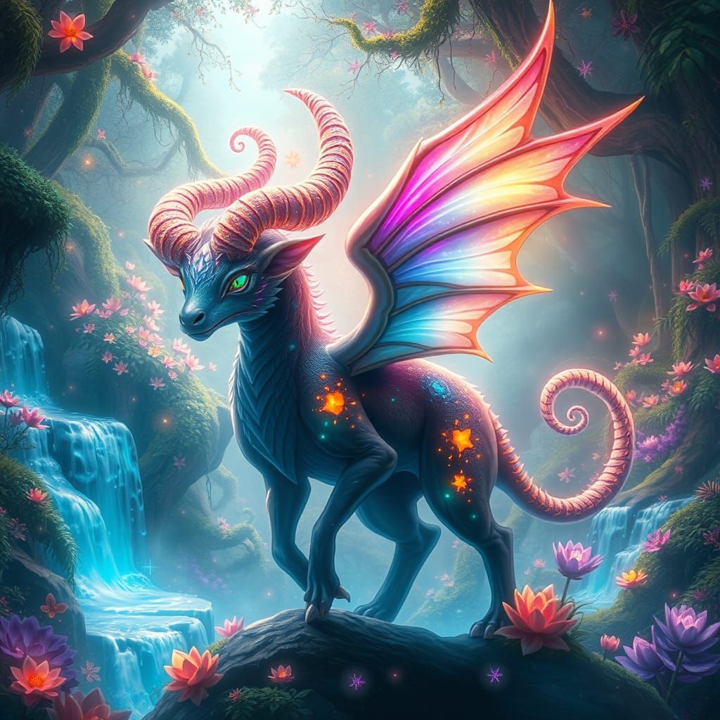 Mystical Forest Creature with Iridescent Wings