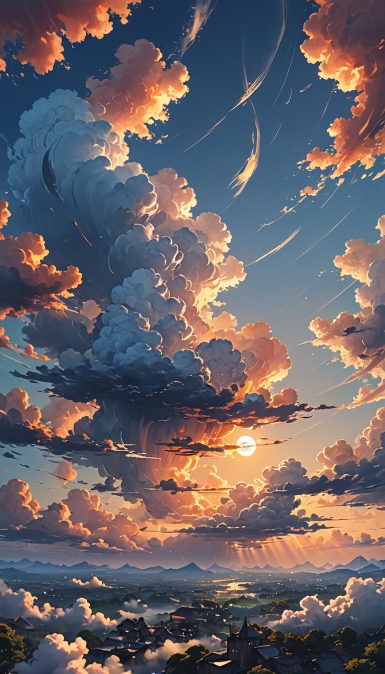 Magical Dusk Sky in Anime Style