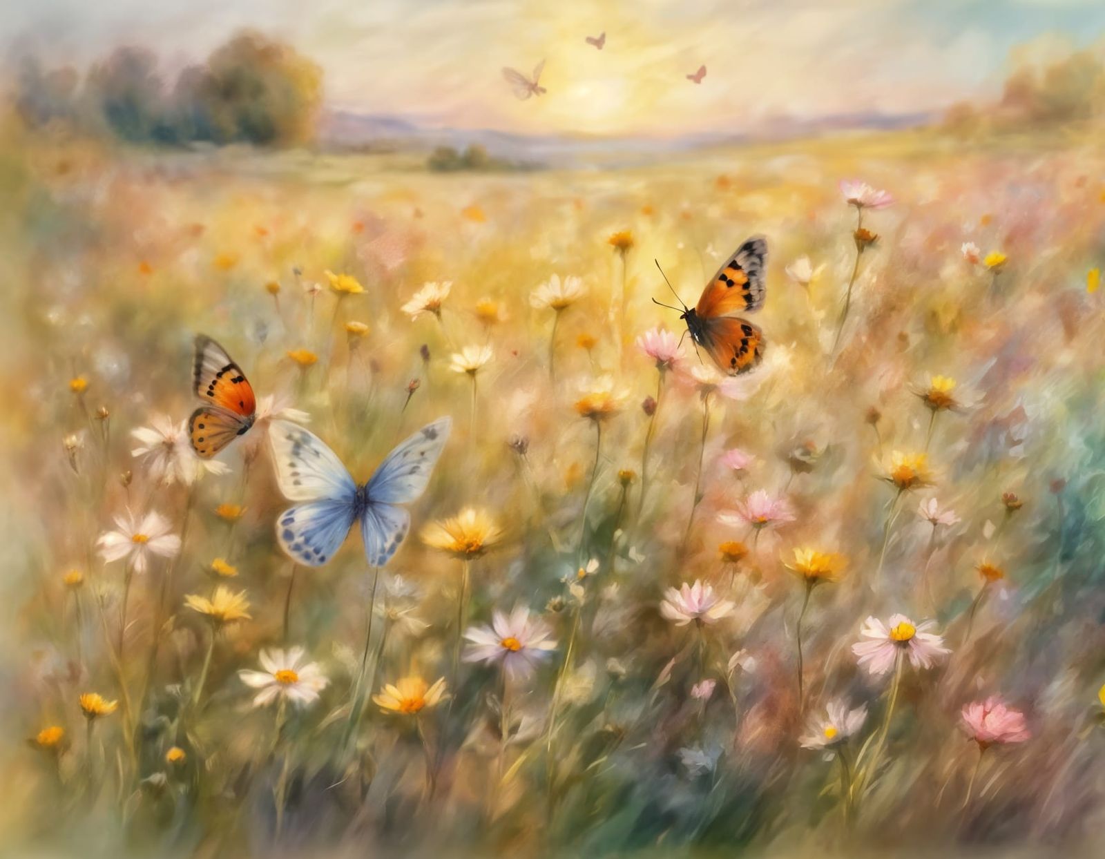 Impressionistic Wildflower Meadow with Butterflies