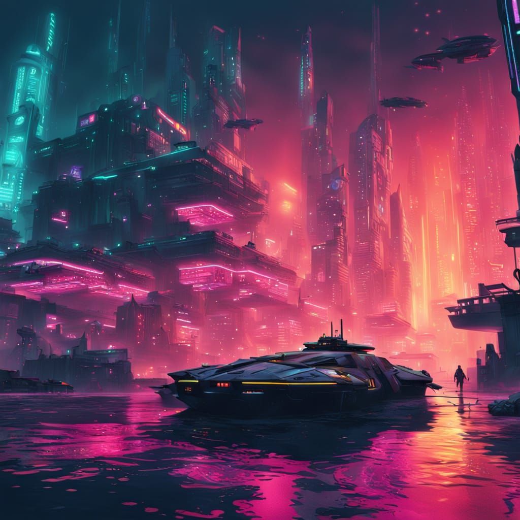 Neon Cyberpunk Underwater City of the Future