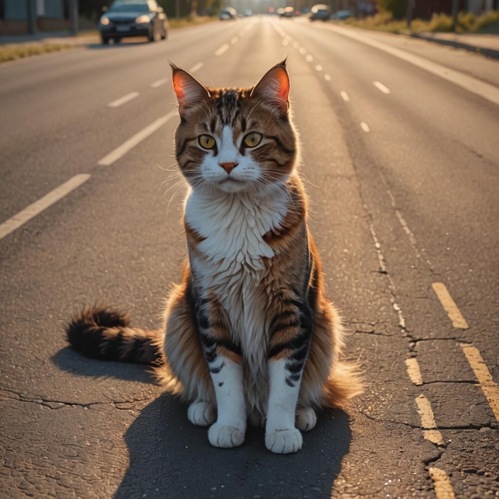 Sad Cat Portrait in Golden Hour Sunlight