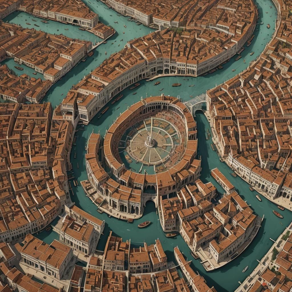 Venice Cityscape as Sanguine Drawing