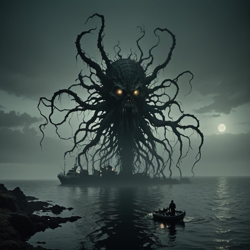 Eerie Surrealist Landscape with Grotesque Creature