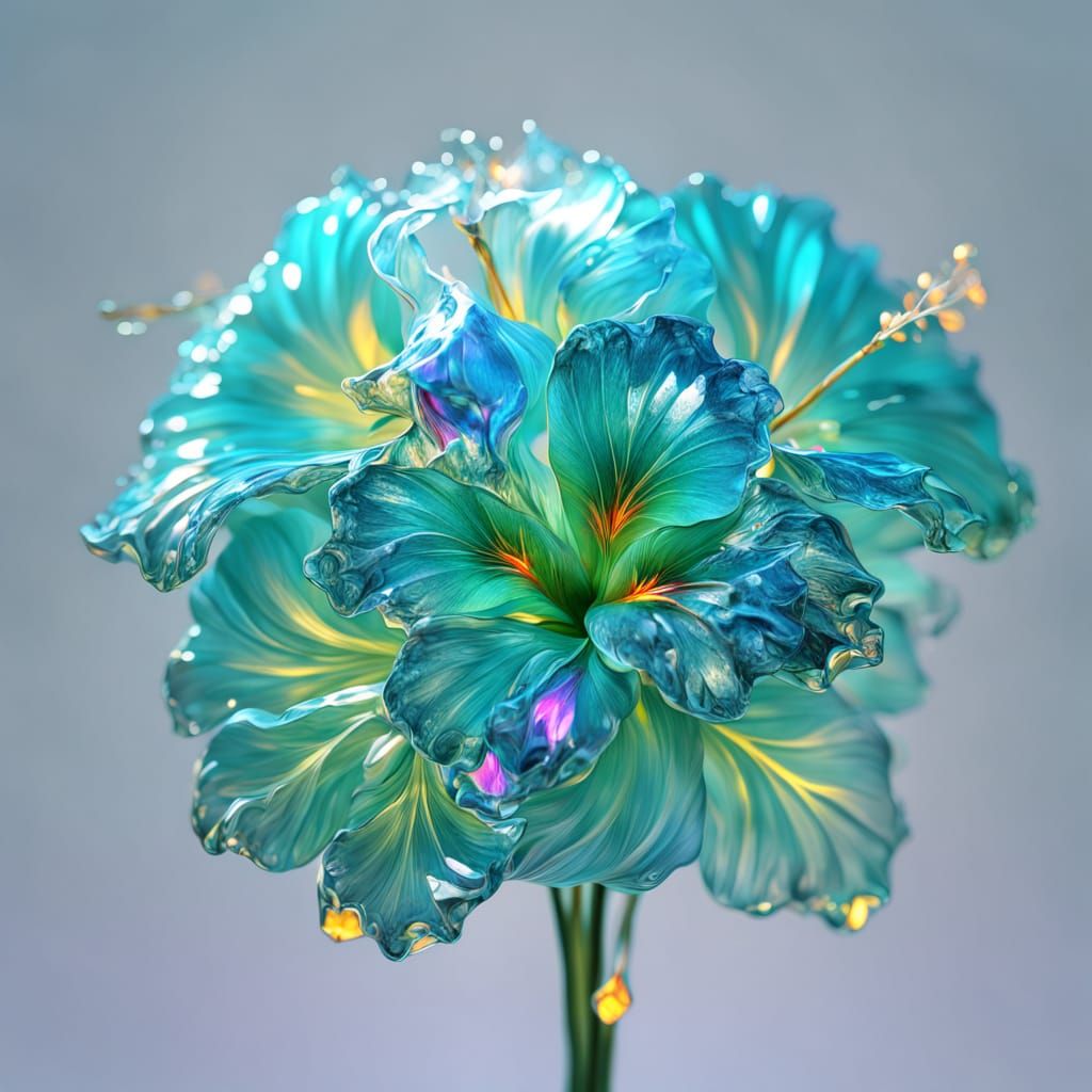 Crystal Hibiscus Bouquet in Ethereal Digital Oil Painting