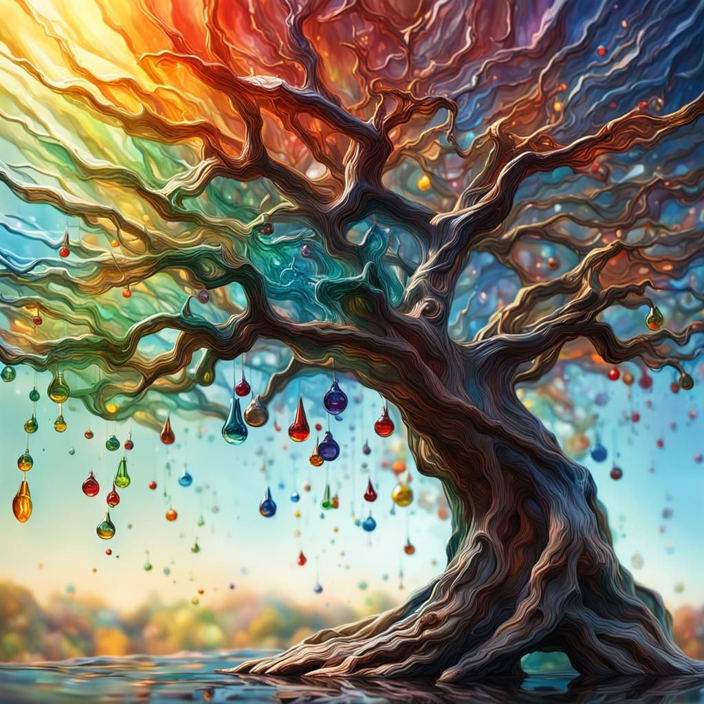 Hyperrealistic Glass Tree Splash Art