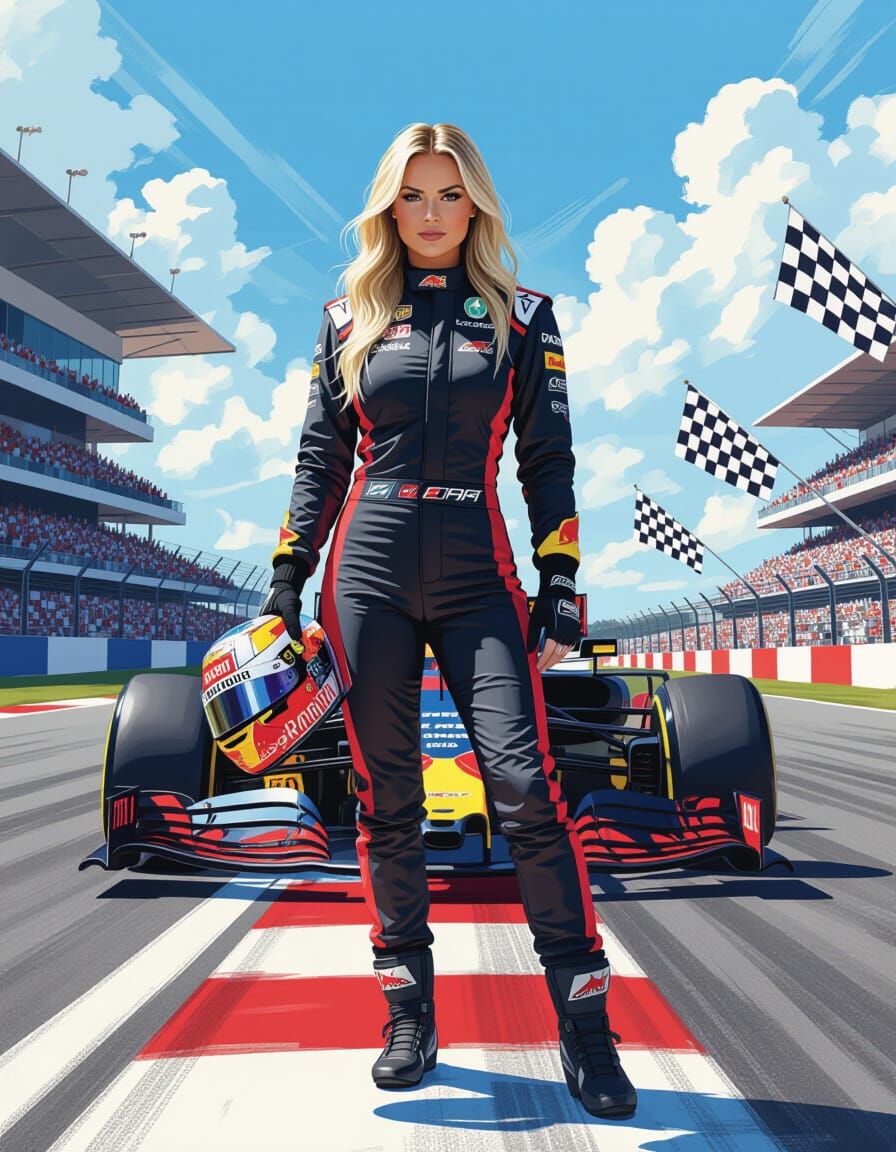 Lindsey Vonn as a Confident Racing Driver on Circuit