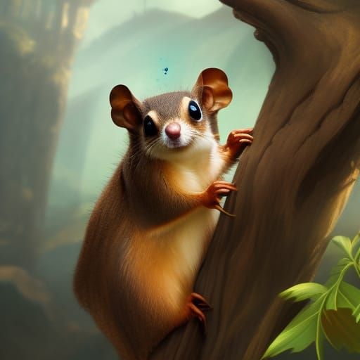 Cute Flying Squirrel with Cloth, Detailed Digital Painting