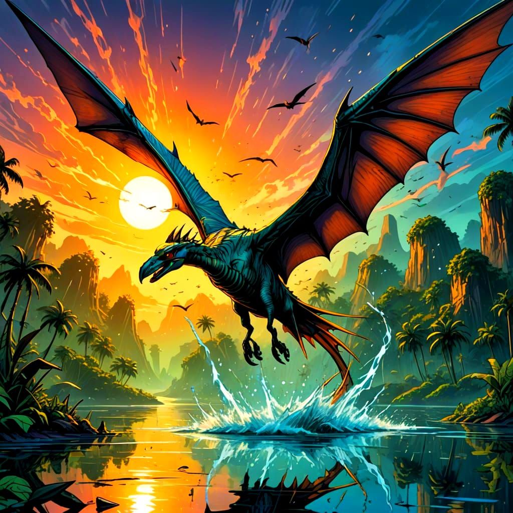 Pteranodon Over Lagoon: A Comic Book Art