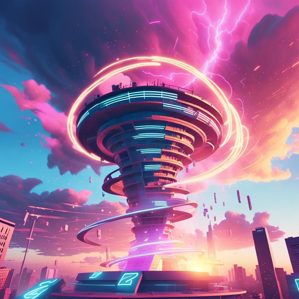 Synthwave Tornado of Math Symbols in Neon Colors