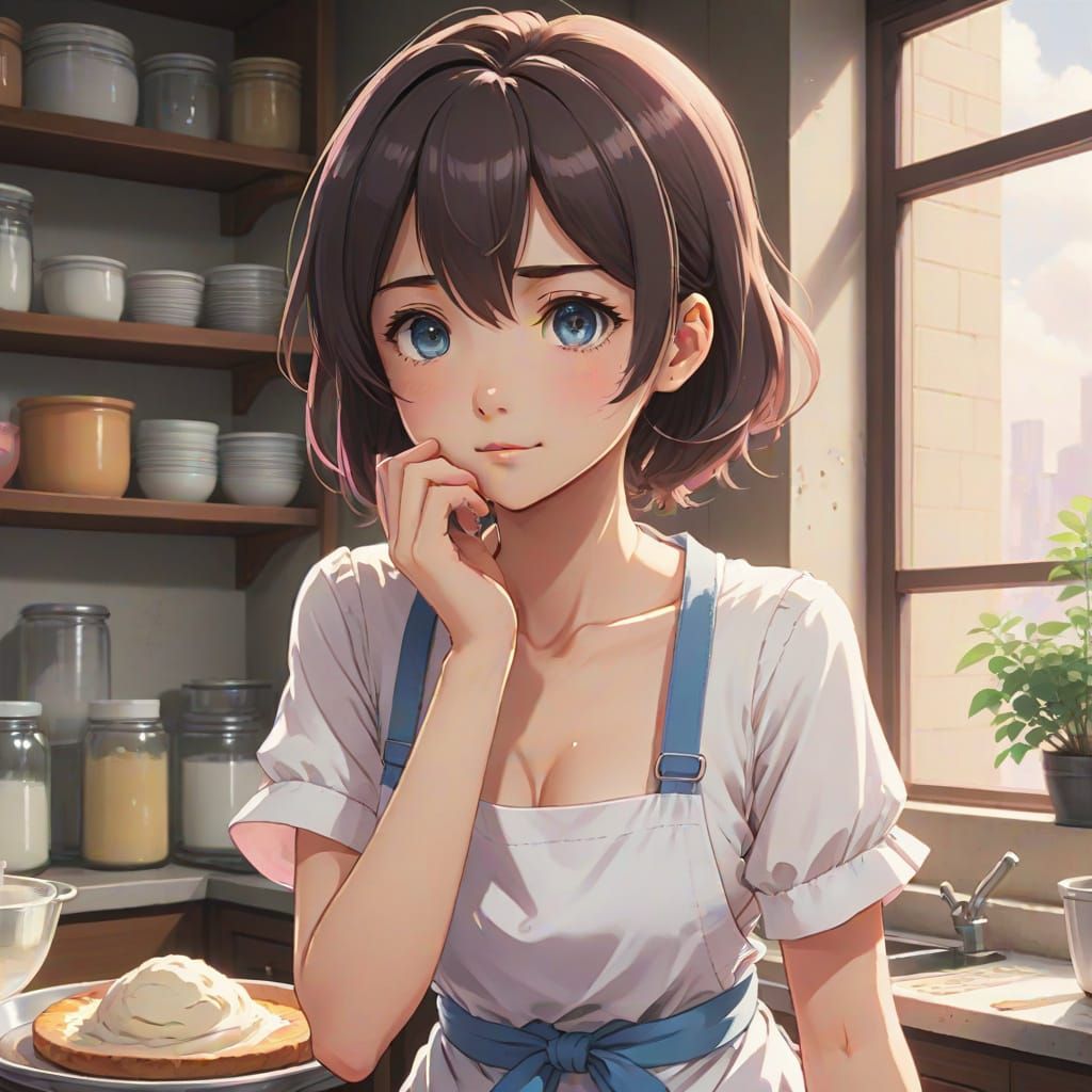 Moe-Inspired Baker Girl in Anime Art Style