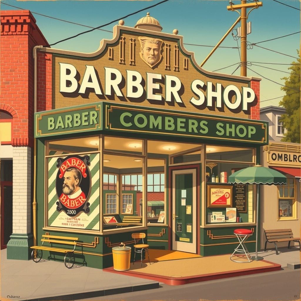 Vintage Barber Shop Advertisement in Retro Style