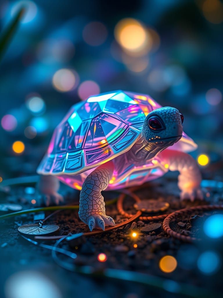 Alien Tortoise in Iridescent Crystal Shell